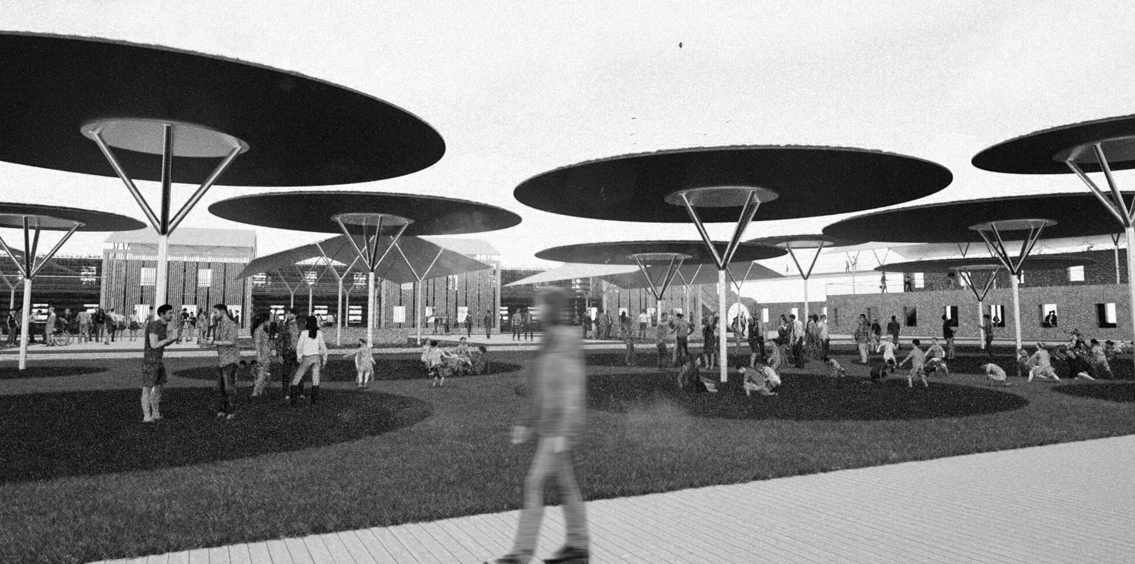 R-Gen Farm courtyard with circular canopies